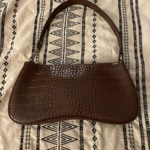 JW Pei Brown Crocodile-Embossed Shoulder Bag
